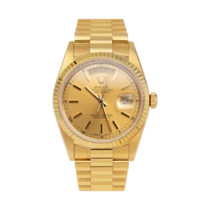 Presidential Rolex Day-Date 18238 Fluted Bezel Watch 36mm Champagne Dial 18K Yellow Gold