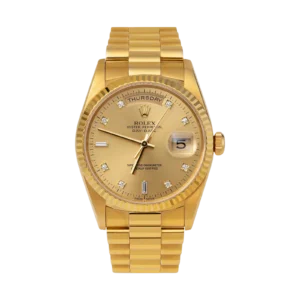 Presidential Rolex Day-Date 18238 Fluted Bezel Watch 36mm Champagne Dial Yellow Gold
