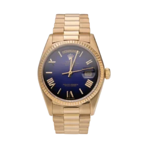 Presidential Rolex Day-Date 18238 Fluted Bezel Watch 36mm Midnight Blue Dial 18K Yellow Gold