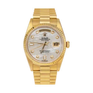 Presidential Rolex Day-Date 18238 Watch 36mm Baguette Diamond MOP 18K Yellow Gold