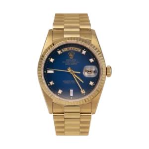 Presidential Rolex Day-Date 18238 Watch 36mm Blue Vignette Diamond Factory Dial 18K Gold