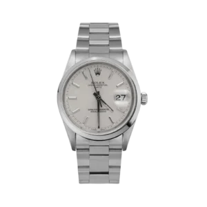Rolex Date 15200 Smooth Bezel Watch 34mm Silver Index Dial