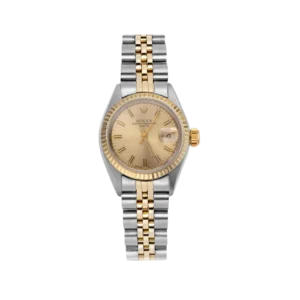 Rolex Date Fluted Bezel Watch 26mm Champagne Index Dial