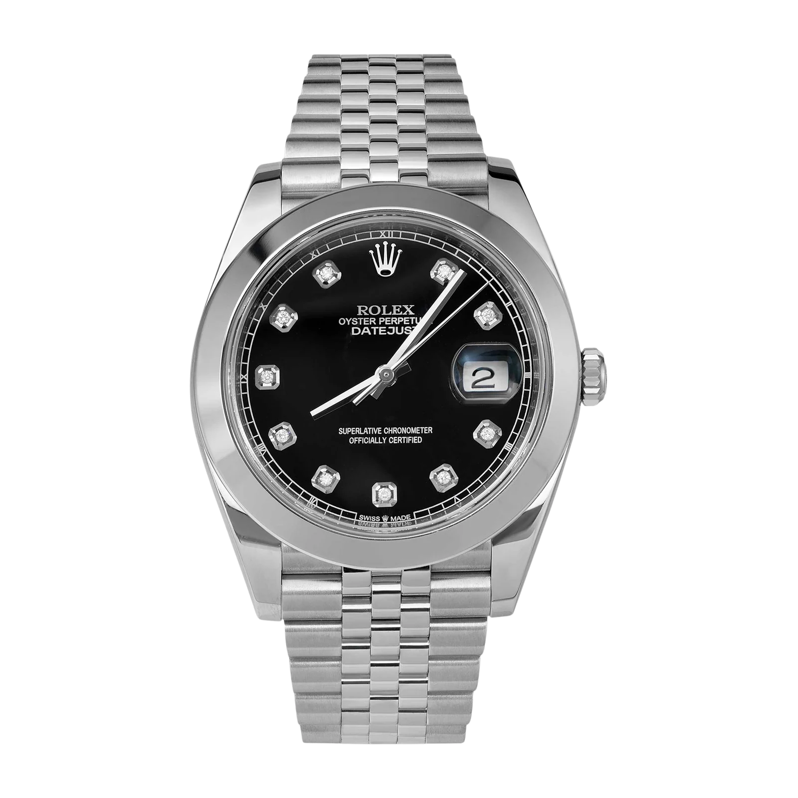 Rolex Datejust 126300 Smooth Bezel Watch 41mm Black Diamond Dial