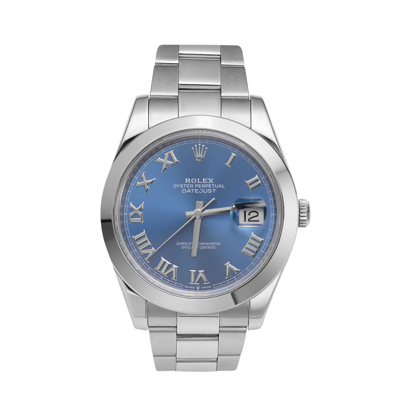 Rolex Datejust 126300 Smooth Bezel Watch 41mm Blue Roman Dial