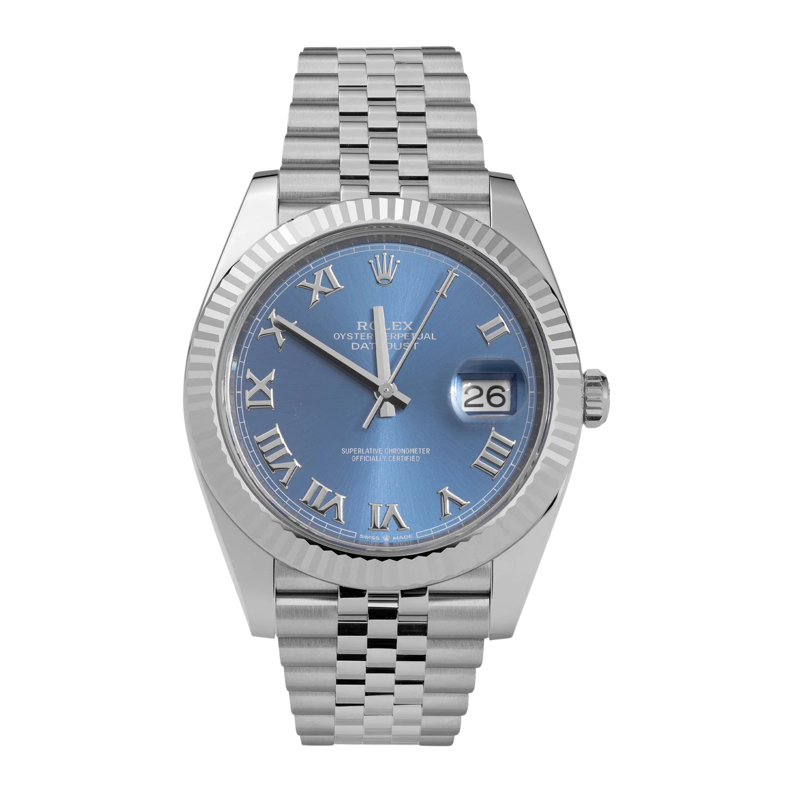 Rolex Datejust 126334 Fluted Bezel Watch 41mm Azzurro Roman Dial