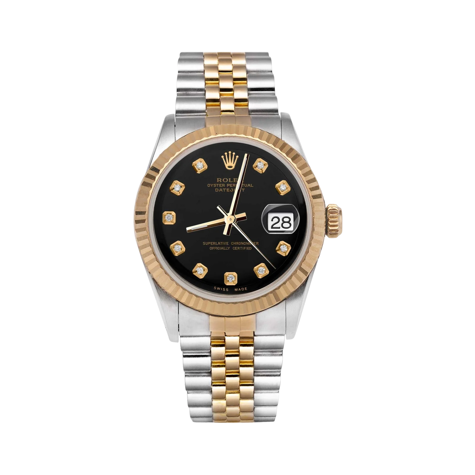 Rolex Datejust 16013 Fluted Bezel Watch 36mm Black Diamond Dial
