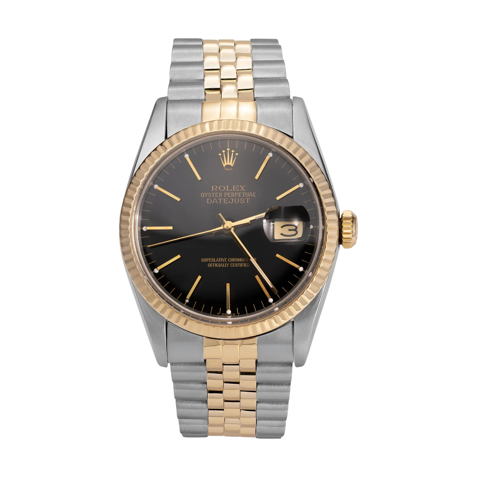 Rolex Datejust 16013 Fluted Bezel Watch 36mm Black Index Dial