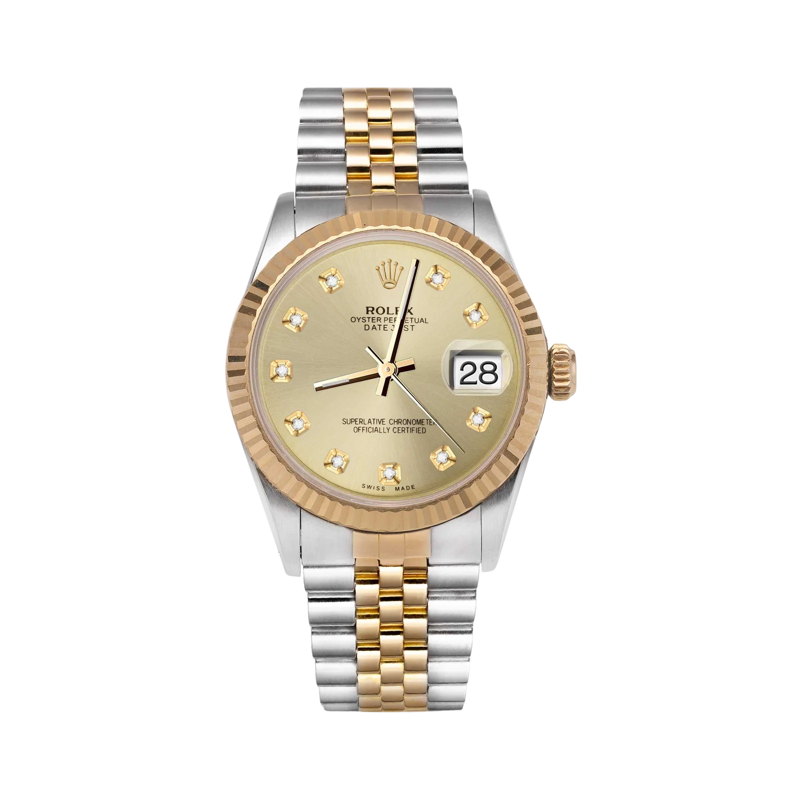 Rolex Datejust 16013 Fluted Bezel Watch 36mm Champagne Diamond Dial