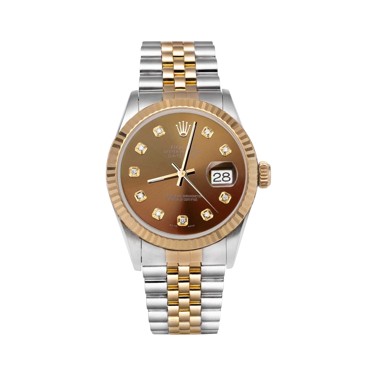 Rolex Datejust 16013 Fluted Bezel Watch 36mm Chocolate Brown Diamond Dial