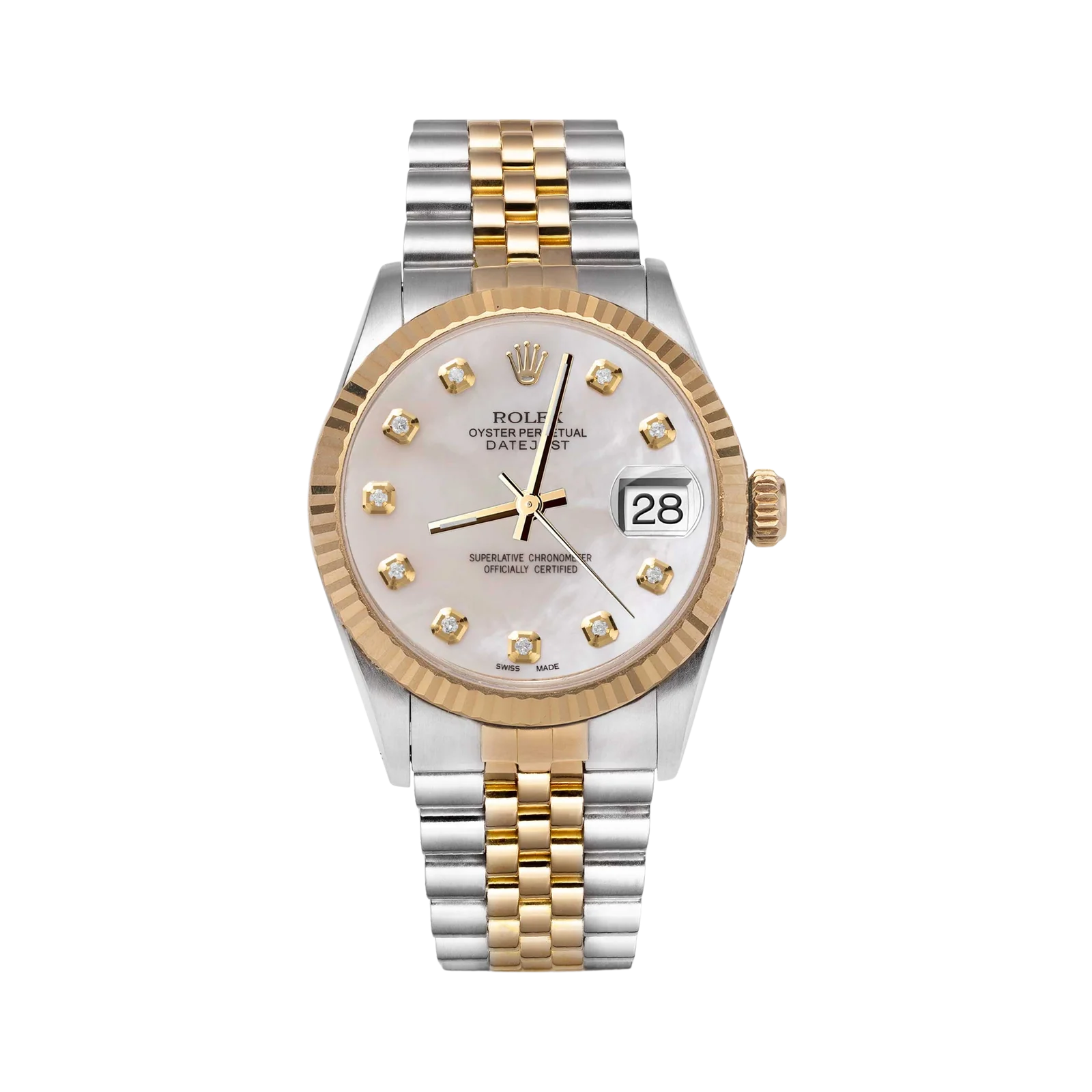Rolex Datejust 16013 Fluted Bezel Watch 36mm Mother of Pearl Diamond Dial