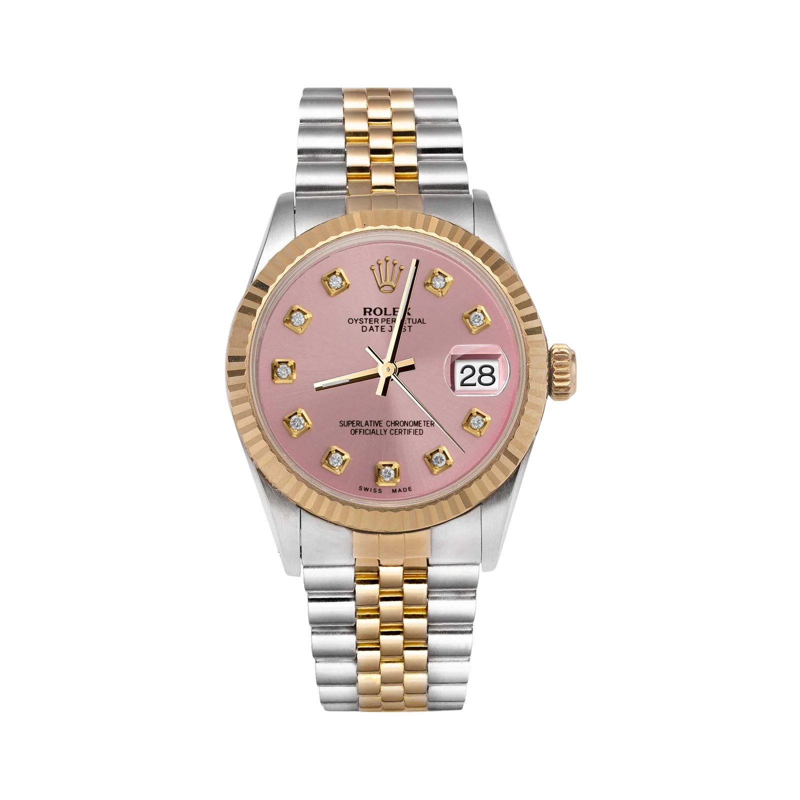 Rolex Datejust 16013 Fluted Bezel Watch 36mm Pink Diamond Dial