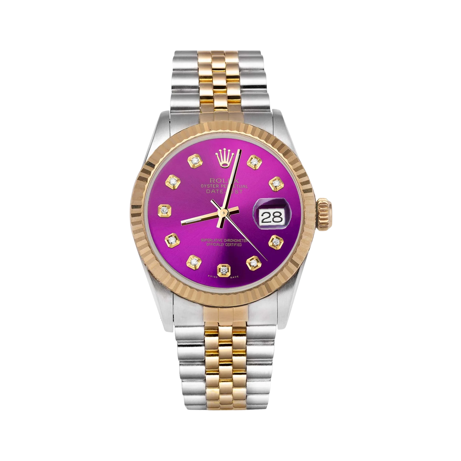 Rolex Datejust 16013 Fluted Bezel Watch 36mm Purple Diamond Dial