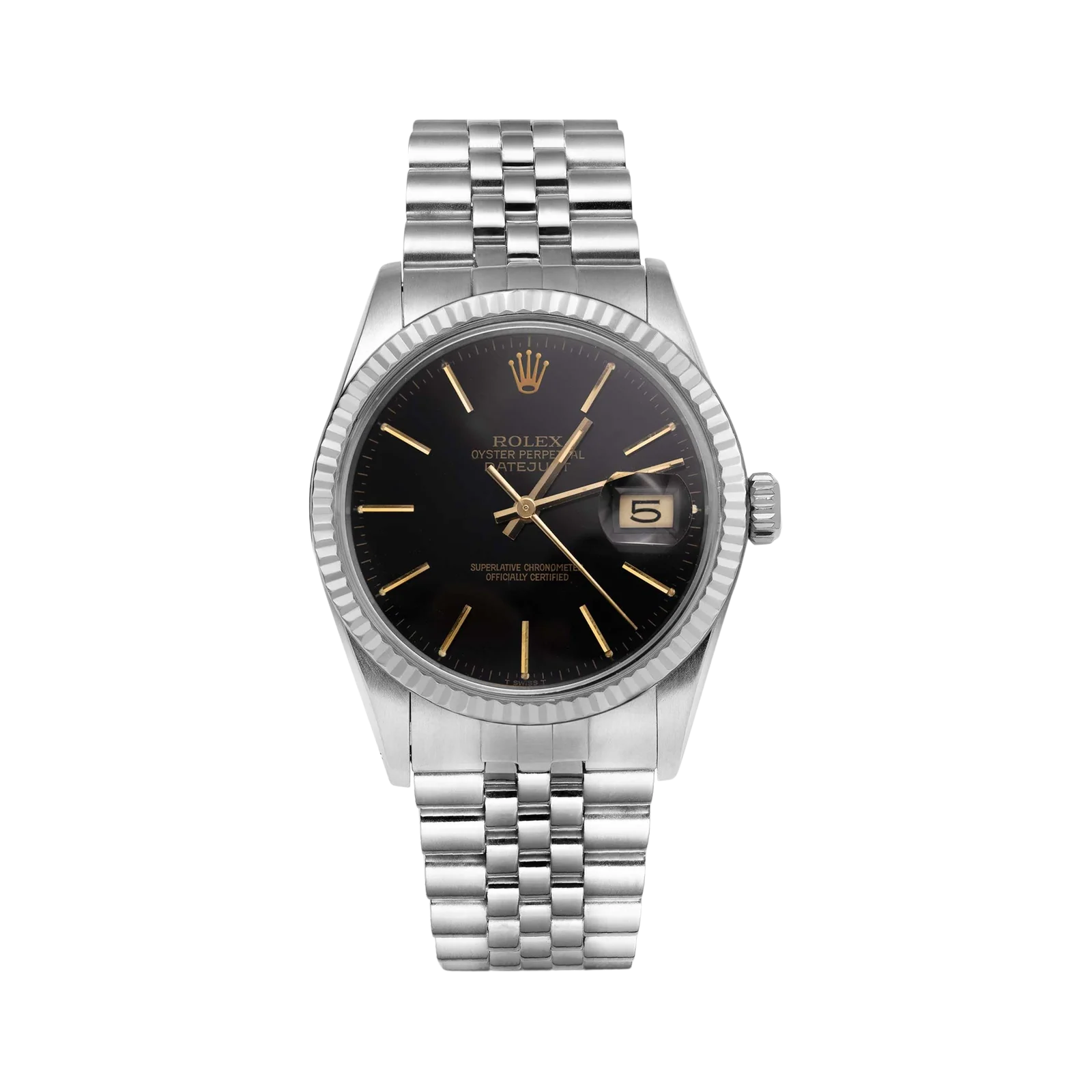 Rolex Datejust 16014 Fluted Bezel Watch 36mm Black Index Dial