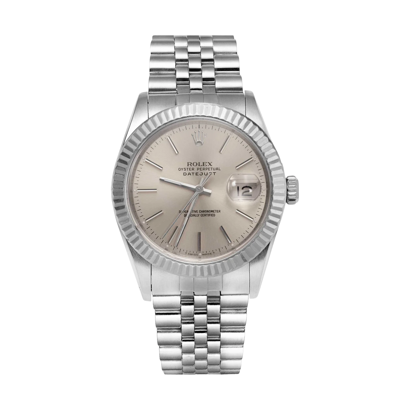 Rolex Datejust 16014 Fluted Bezel Watch 36mm Silver Dial