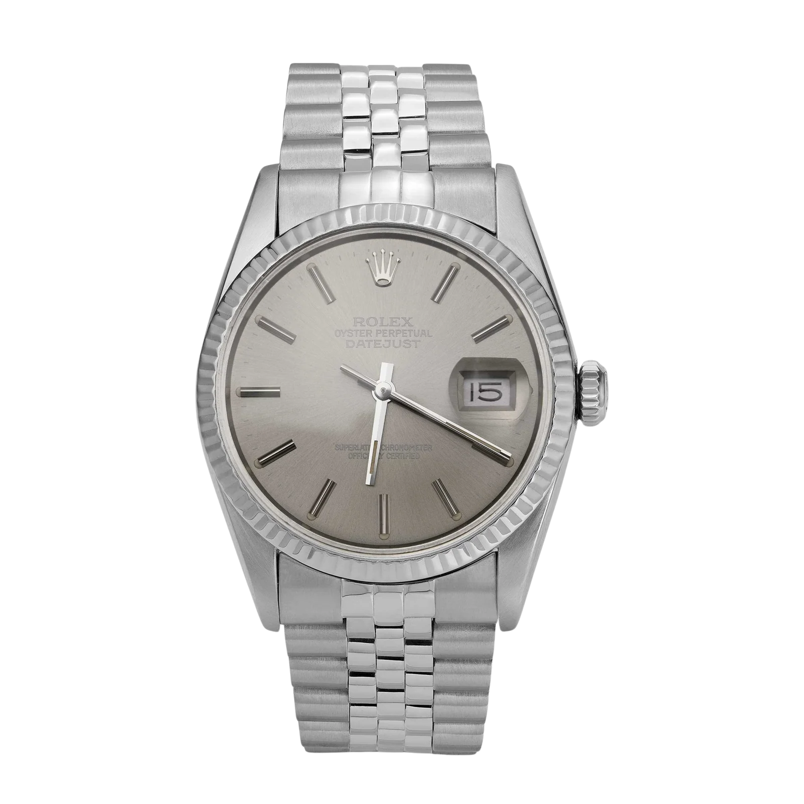 Rolex Datejust 16014 Fluted Bezel Watch 36mm Silver Index Dial