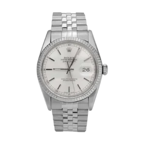 Rolex Datejust 16014 Fluted Bezel Watch 36mm Silver Index Roman Dial