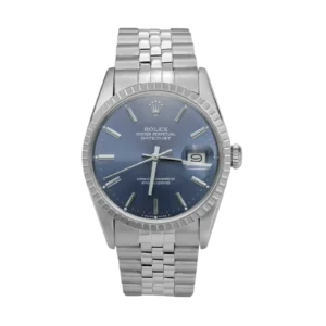Rolex Datejust 16030 Engine-Turned Bezel Watch 36mm Dark Blue Index Dial