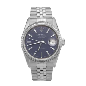 Rolex Datejust 16220 Engine-Turned Bezel Watch 36mm Blue Index Dial