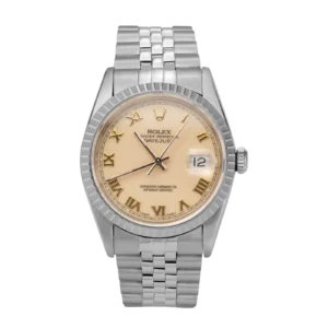Rolex Datejust 16220 Engine-Turned Bezel Watch 36mm Ivory Dial