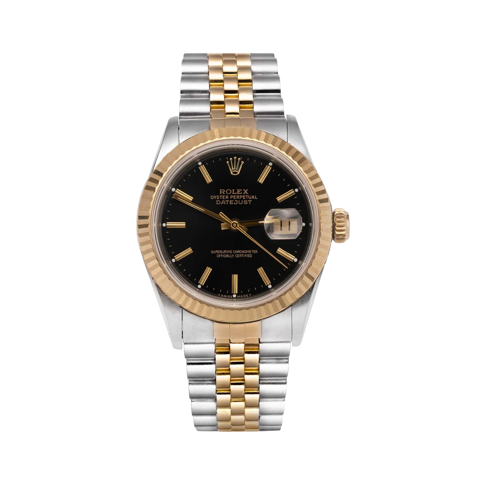 Rolex Datejust 16233 Fluted Bezel Watch 36mm Black Index Dial