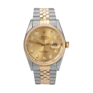 Rolex Datejust 16233 Fluted Bezel Watch 36mm Champagne Diamond Dial