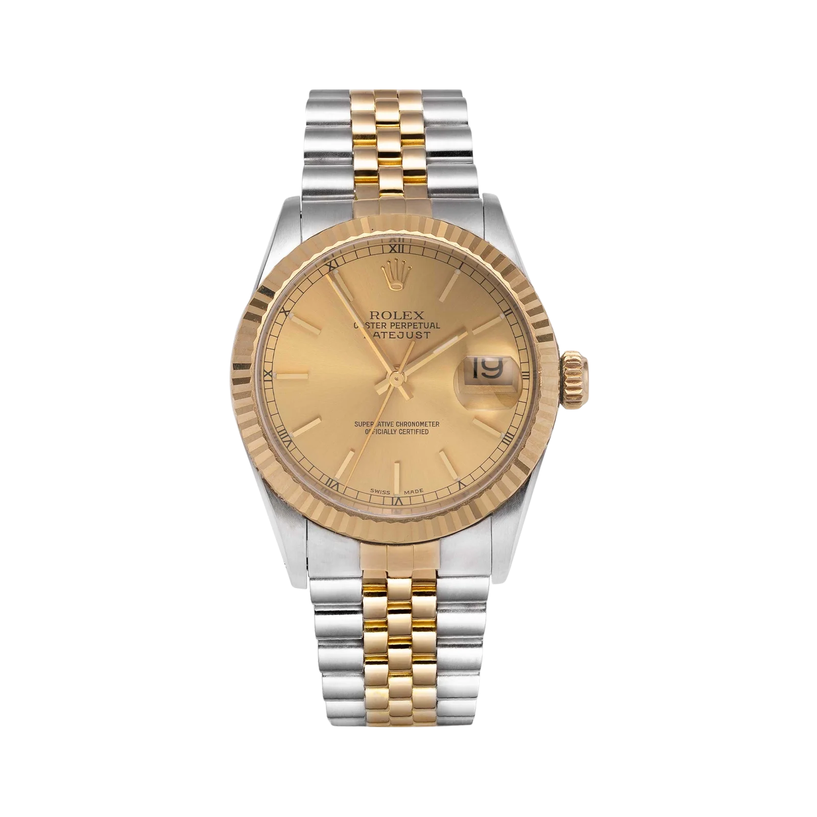 Rolex Datejust 16233 Fluted Bezel Watch 36mm Champagne Index Dial