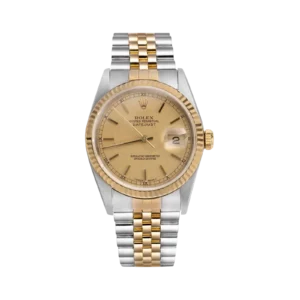 Rolex Datejust 16233 Fluted Bezel Watch 36mm Champagne Index Linen Dial