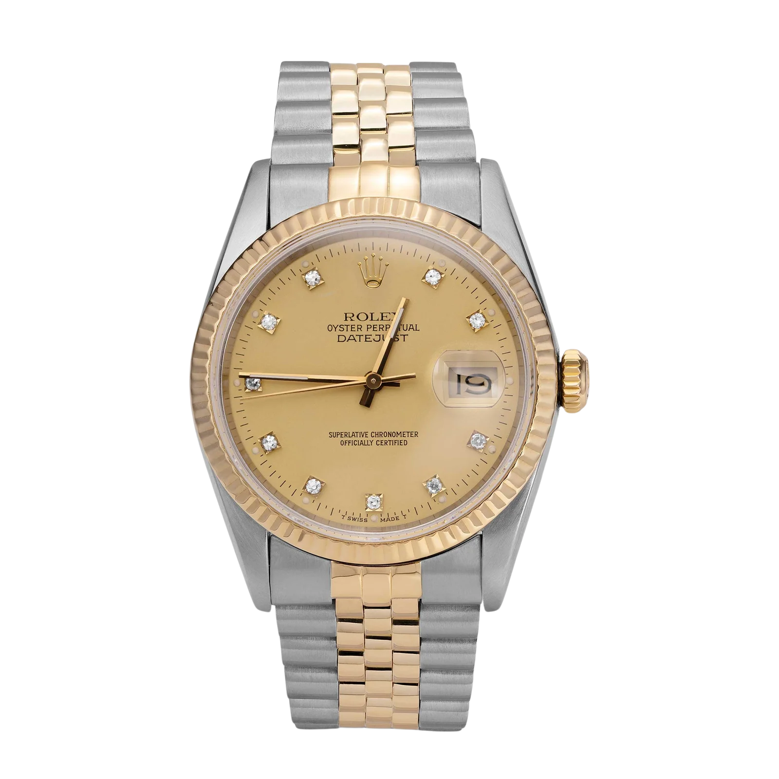 Rolex Datejust 16233 Fluted Bezel Watch 36mm Factory Diamond Champagne Dial