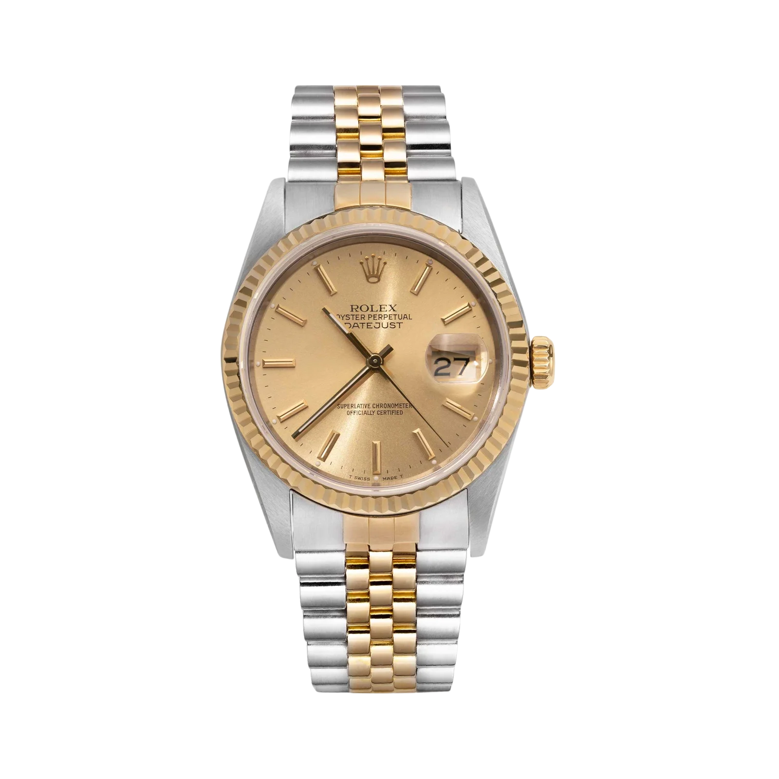 Rolex Datejust 16233 Fluted Bezel Watch 36mm Index Champagne Dial