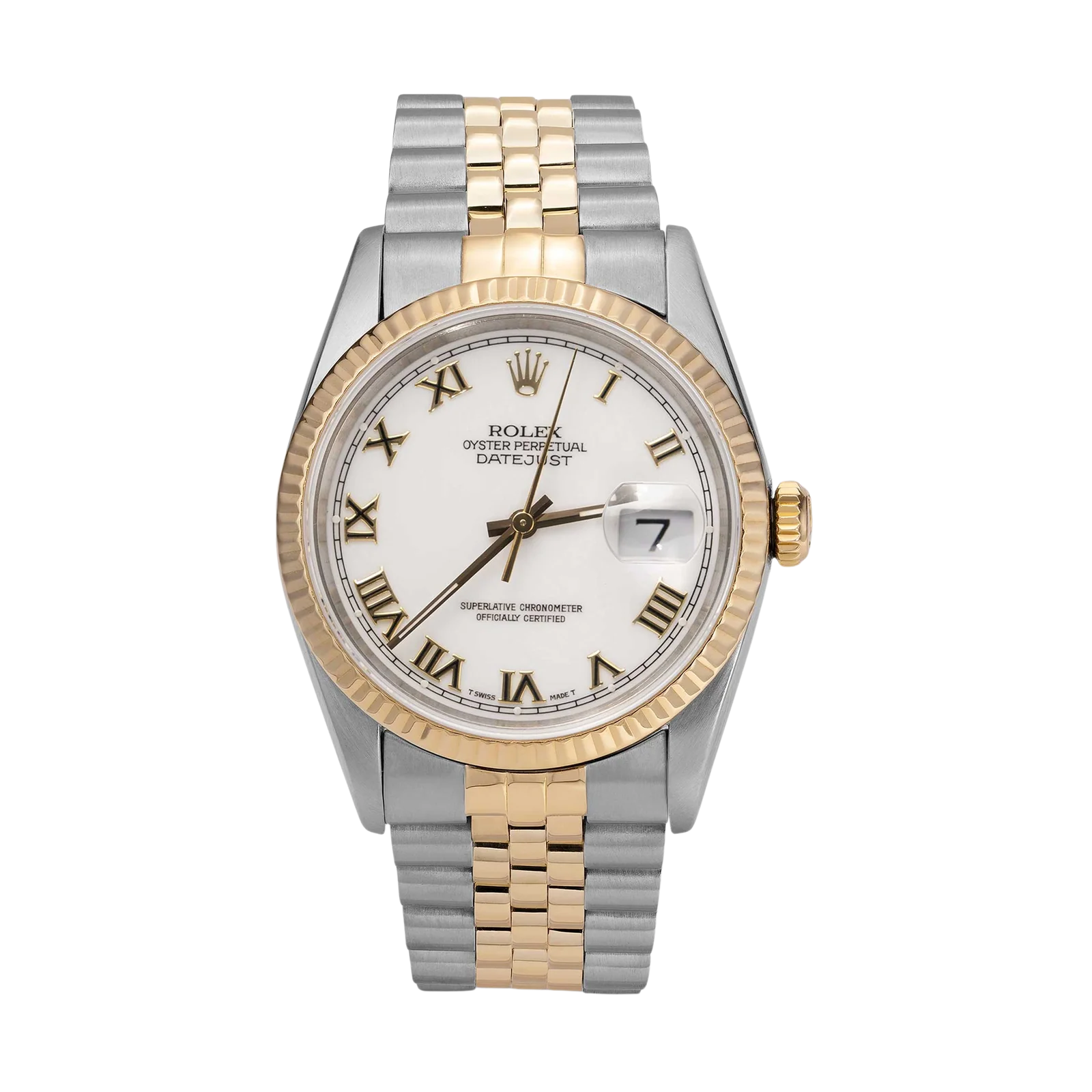 Rolex Datejust 16233 Fluted Bezel Watch 36mm Roman White Dial