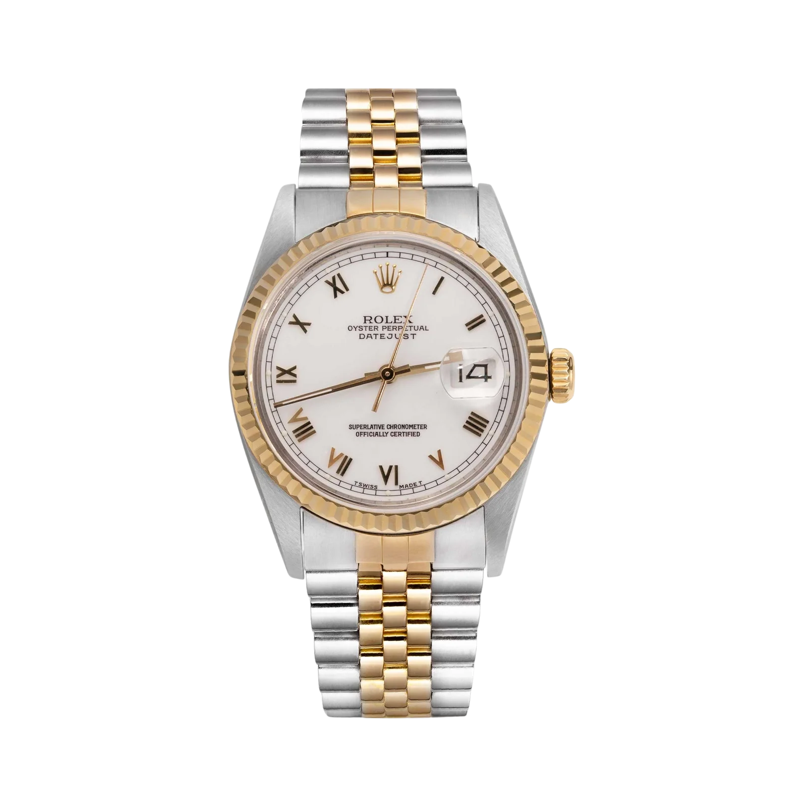 Rolex Datejust 16233 Fluted Bezel Watch 36mm White Dial