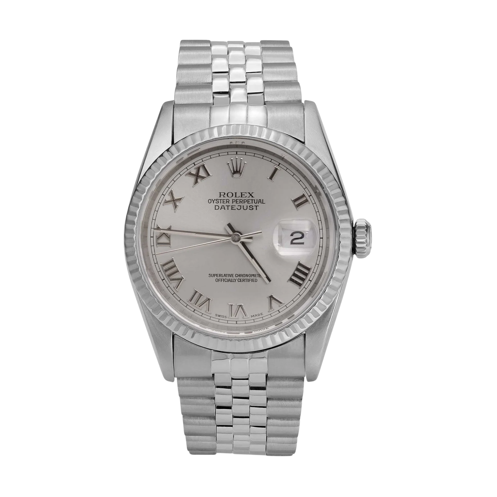 Rolex Datejust 16234 Fluted Bezel Watch 36mm Silver Roman Dial