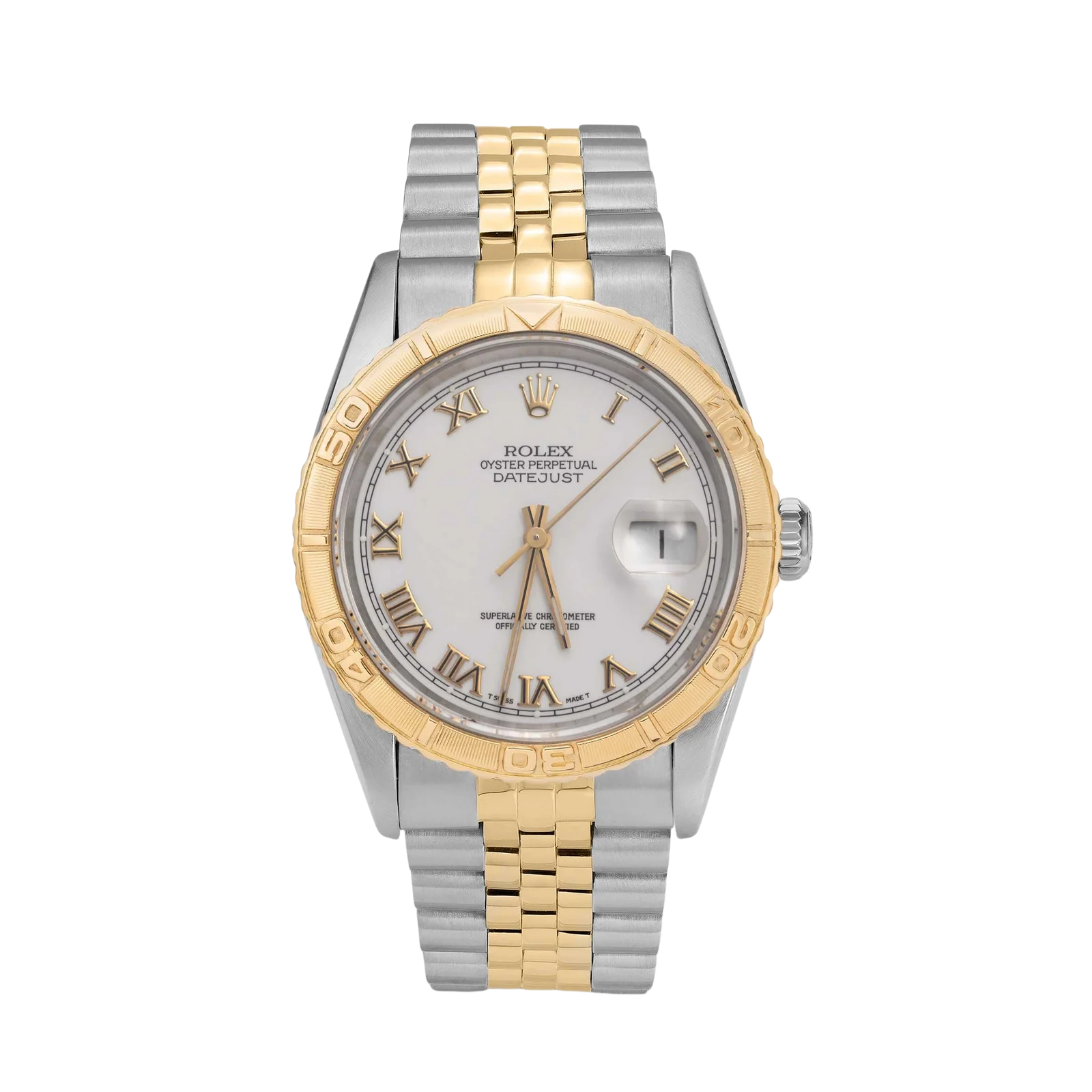 Rolex Datejust 16263 Turn-O-Graph Bezel Watch 36mm White Roman Dial