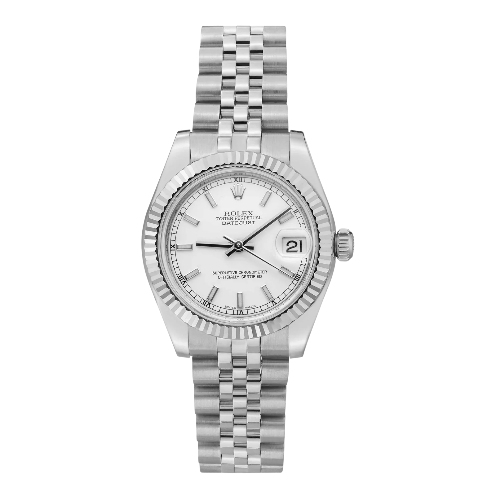Rolex Datejust 178274 Fluted Bezel Watch 31mm White Index Dial