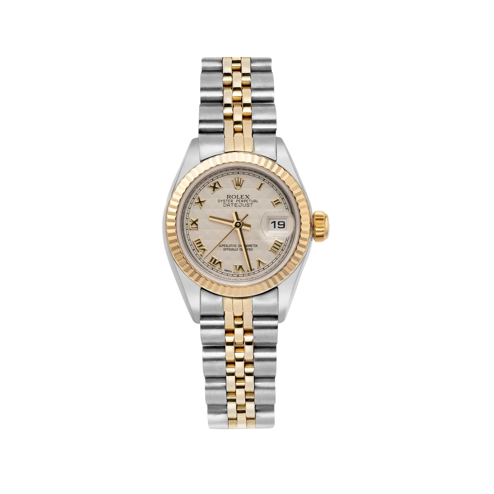 Rolex Datejust 179173 Fluted Bezel Watch 26mm Ivory Pyramid Dial