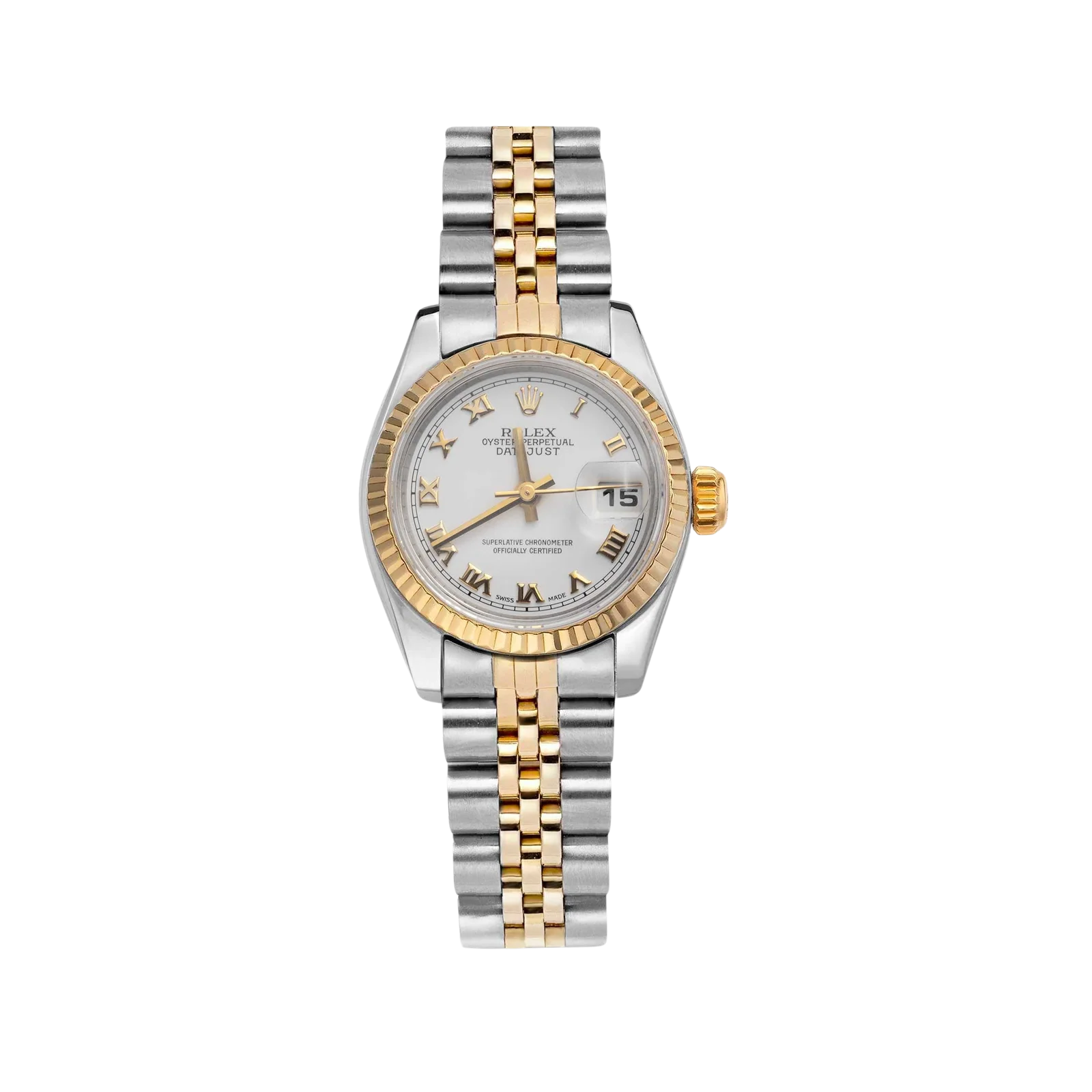 Rolex Datejust 179173 Fluted Bezel Watch 26mm Roman White Dial