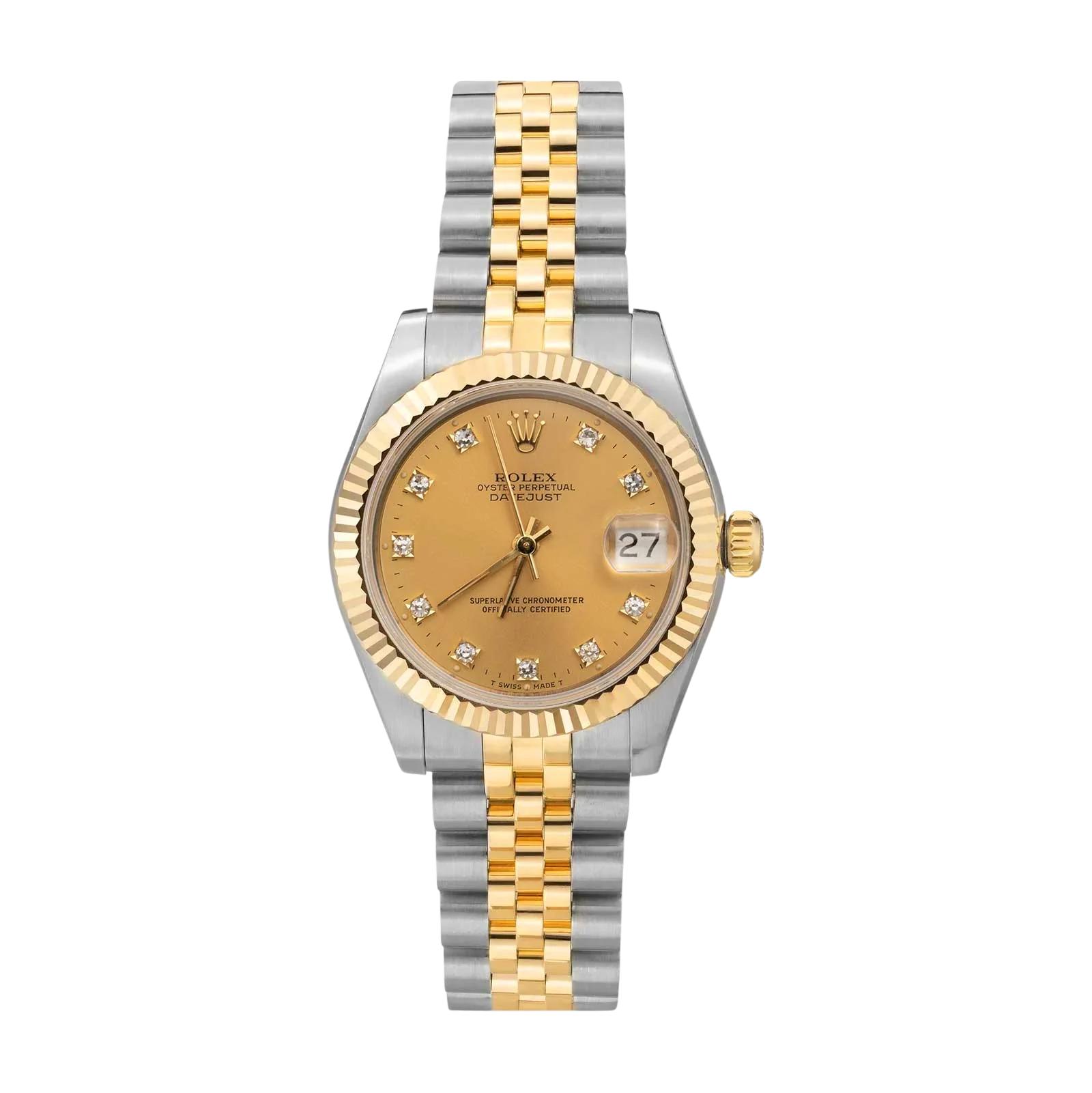 Rolex Datejust 68273 Fluted Bezel Watch 31mm Diamond Champagne Dial