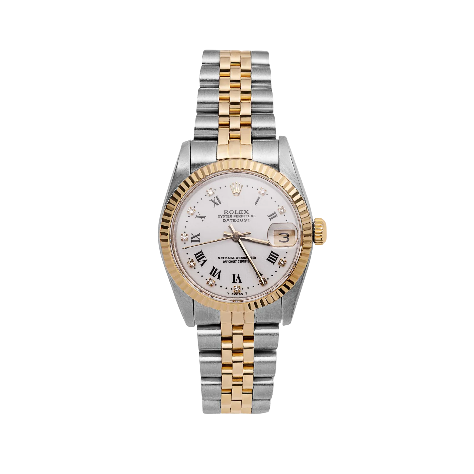Rolex Datejust 68273 Fluted Bezel Watch 31mm White Diamond Dial