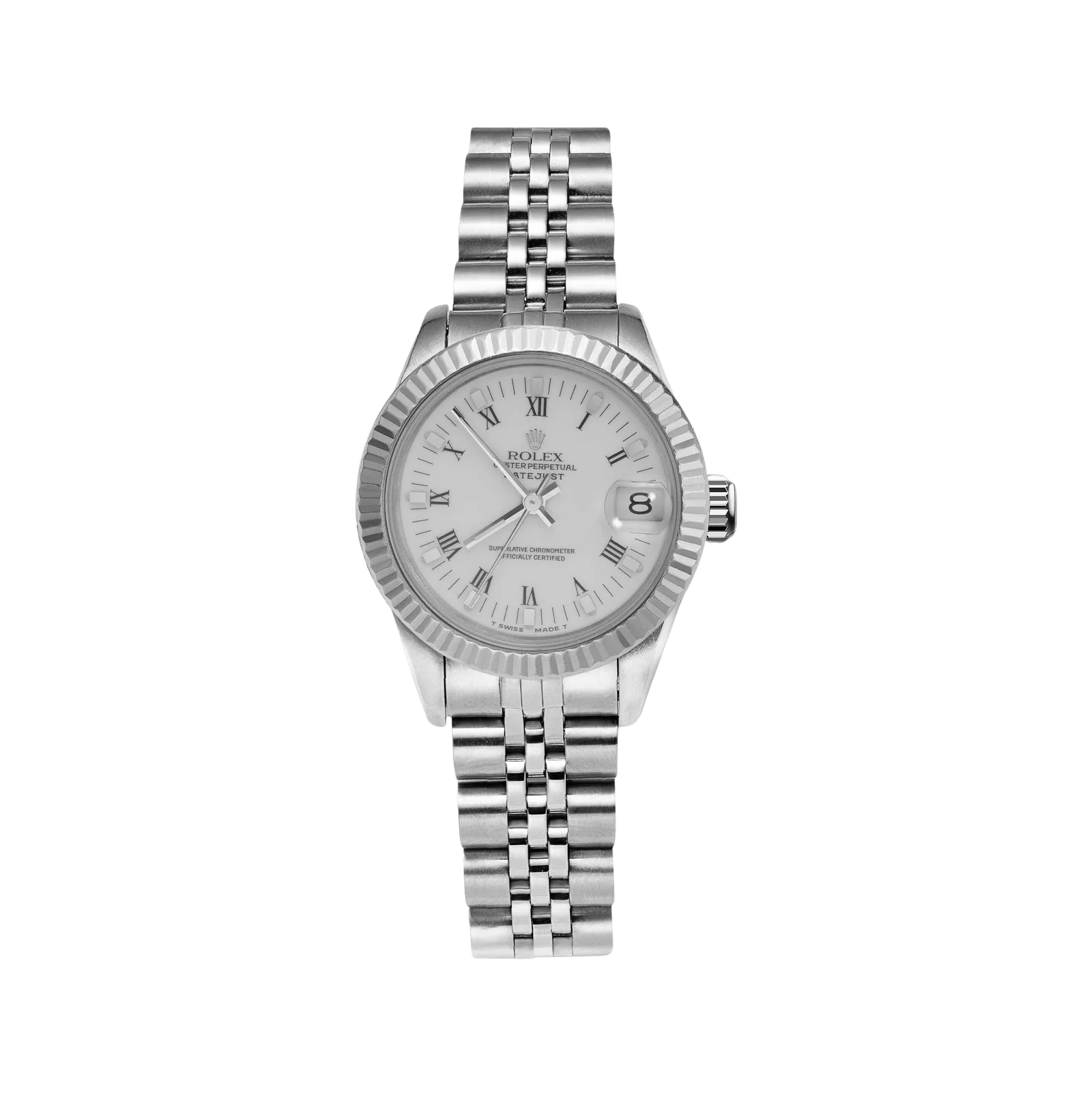 Rolex Datejust 68274 Fluted Bezel Watch 31mm White Roman Dial