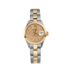 Rolex Datejust 69163 Smooth Bezel Watch 26mm Champagne Tapestry Index Dial