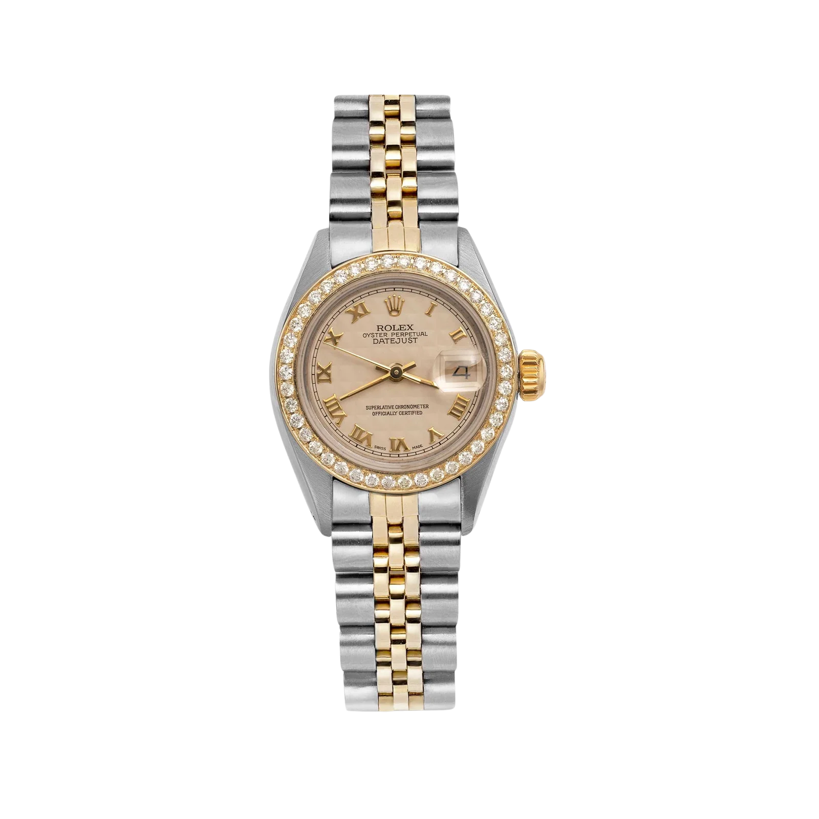 Rolex Datejust 69173 Diamond Bezel Watch 26mm Pyramid Roman Dial | 1.00ct