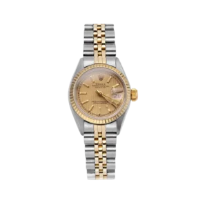 Rolex Datejust 69173 Fluted Bezel Watch 26mm Champagne Tapestry Dial