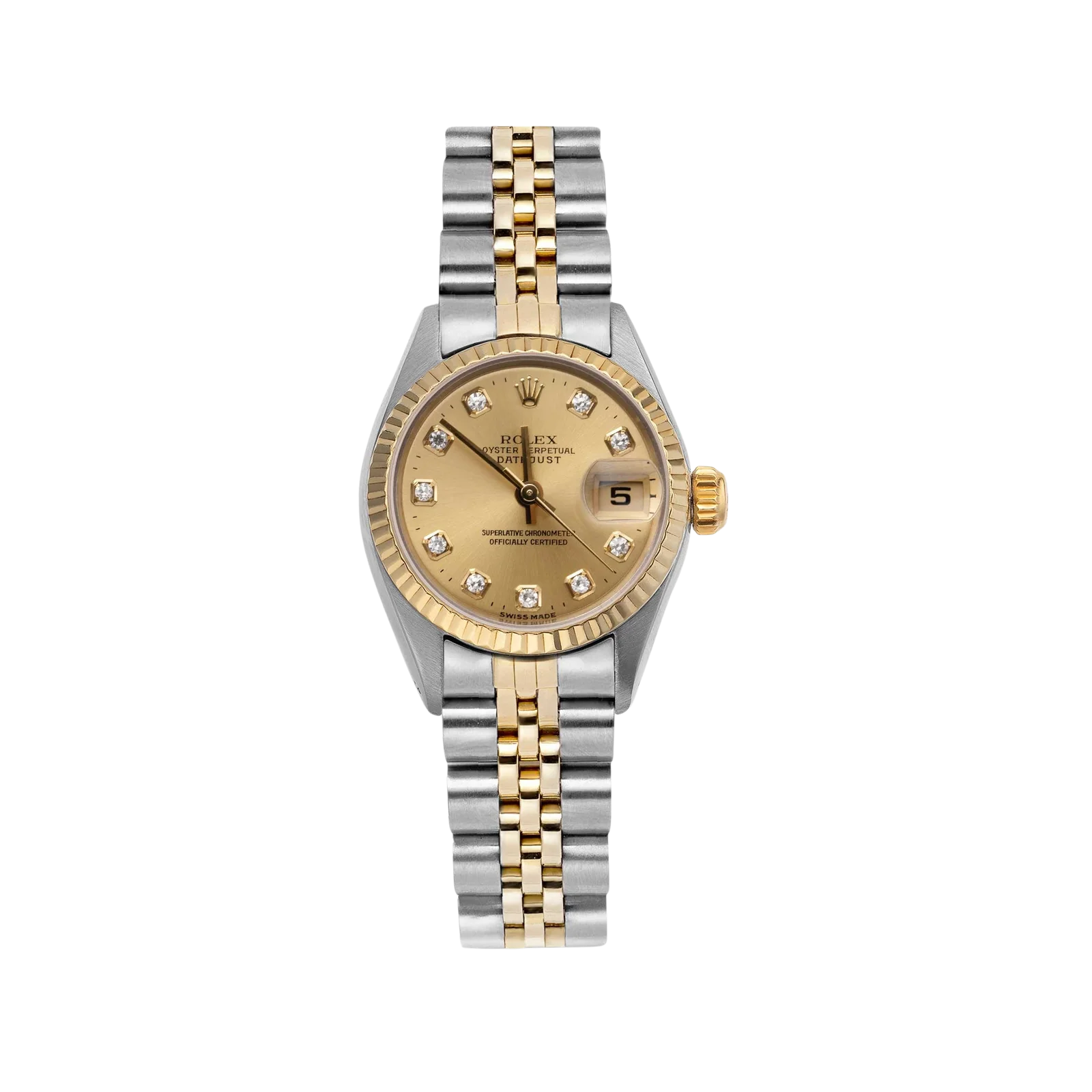 Rolex Datejust 69173 Fluted Bezel Watch 26mm Diamond Champagne Dial