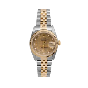 Rolex Datejust 69173 Fluted Bezel Watch 26mm Houndstooth Champagne Dial