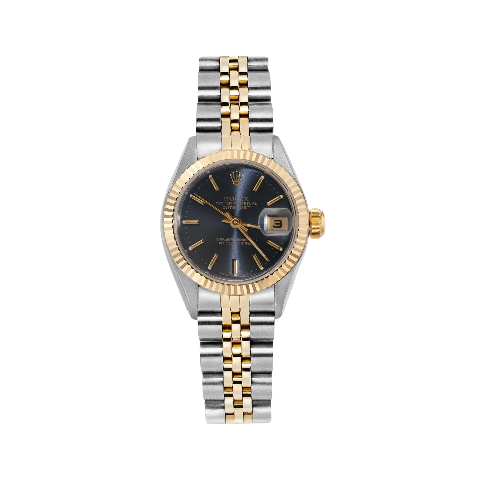 Rolex Datejust 69173 Fluted Bezel Watch 26mm Midnight Blue Index Dial