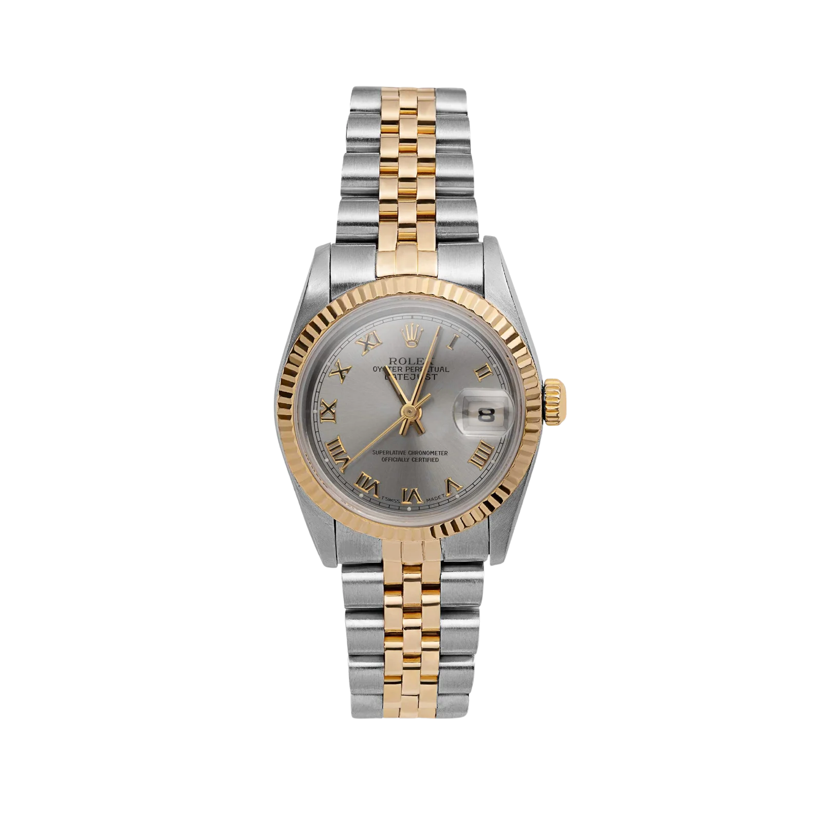 Rolex Datejust 69173 Fluted Bezel Watch 26mm Silver Roman Dial