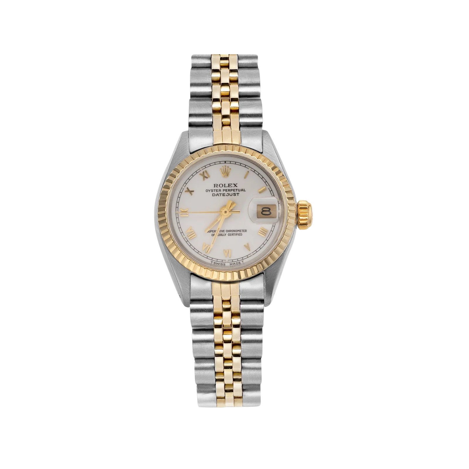 Rolex Datejust 69173 Fluted Bezel Watch 26mm White Roman Dial