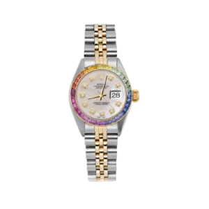 Rolex Datejust 69173 Rainbow Bezel Watch 26mm Mother of Pearl Dial