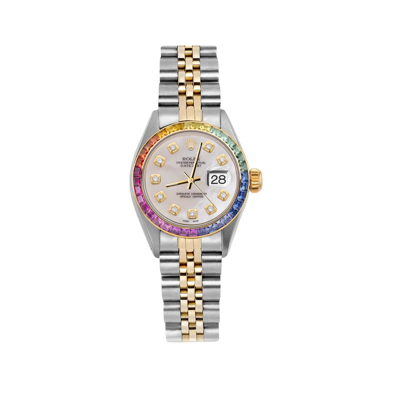 Rolex Datejust 69173 Rainbow Bezel Watch 26mm Mother of Pearl Dial